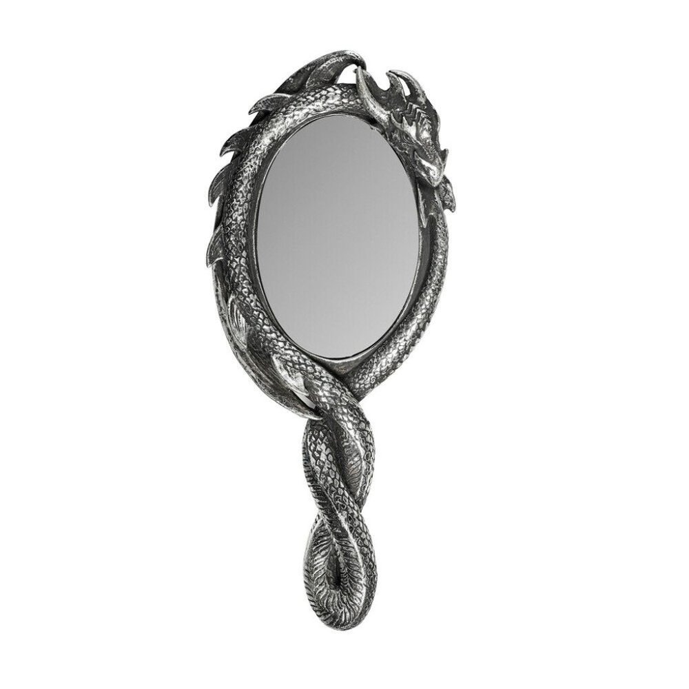 DISCONTINUED!!! Alchemy Gothic Antiqued Silver Dragon Hand Mirror Dragon's Lure - Picture 2 of 4